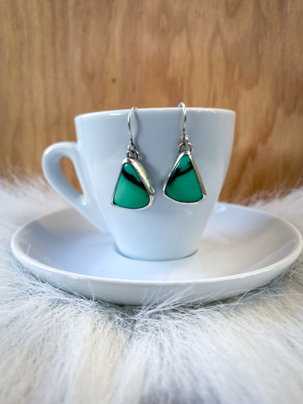 Emerald Rose Variscite Triangle Earrings
